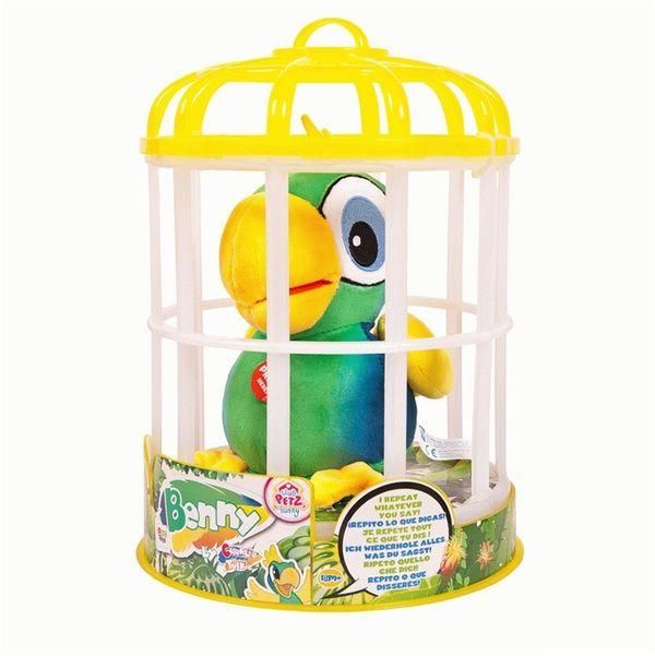 IMC Toys 95021 Попугай Benny интерактивный (зеленый), повторяет слова, шевелит клювом, мягконабивной