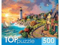 Рыжий кот ХТП500-4231 TOPpuzzle. Пазлы 500 элементов. ПРИБРЕЖНЫЙ ГОРОД И МАЯК