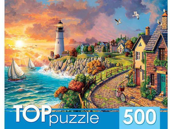Рыжий кот ХТП500-4231 TOPpuzzle. Пазлы 500 элементов. ПРИБРЕЖНЫЙ ГОРОД И МАЯК