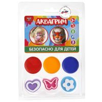 MultiArt 12004-R-no Аквагрим "Multiart" ,3 цвета, 3 штампа-трафарета.