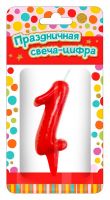 ND Play 297384 Свеча для торта ND Play Тортик цифра 1 парафиновая, цвет красный