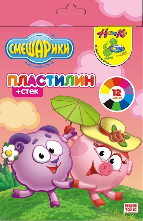 Пластилин 12 цветов СМЕШАРИКИ в европодвесе, картон, стек