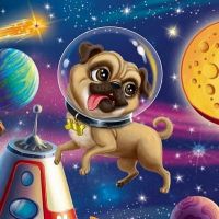 Рыжий кот ХК-8764 Набор для творчества Рыжий кот Холст с красками по номерам Щенок в открытом космосе 20*20см