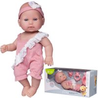 Junfa WJ-22512 Пупс Junfa Pure Baby в розовом песочнике с белой рюшкой и повязке на голове, 30 см