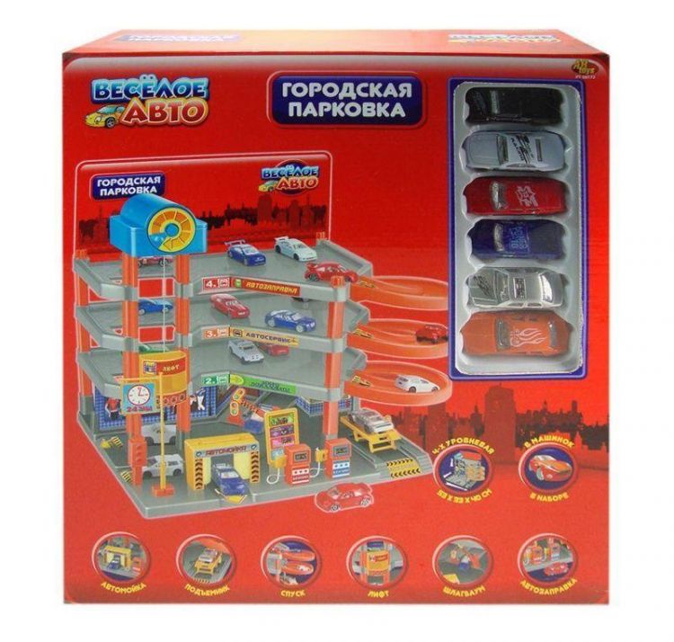 ABToys PT-00172 Парковка "Веселое авто" 4-х уровневая, 6 машинок