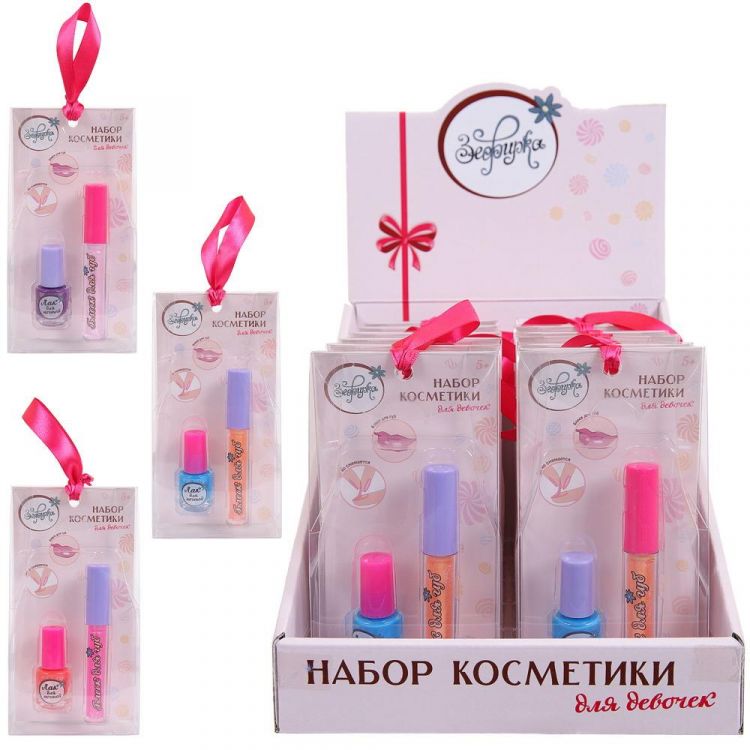 Зефирка K-0012 Набор косметики для девочек Зефирка Лак для ногтей детский с блеском для губ в наборе Зефирка K-0012 Набор косметики для девочек Зефирка Лак для ногтей детский с блеском для губ в наборе