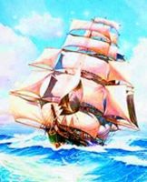 Рыжий кот HS077 Холст с красками для рисования по номерам Корабль на волнах, 22х30 см