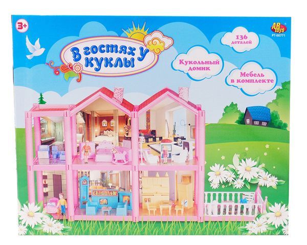 ABtoys PT-00771 В гостях у куклы  Дом с мебелью и человечками, 136 деталей