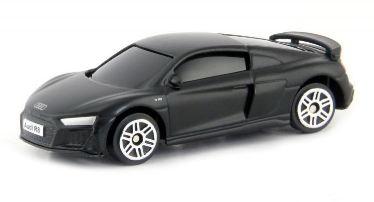 Uni-Fortune 344038SM Машина металлическая RMZ City 1:64 Audi R8 Coupe 2019, без механизмов, чёрный матовый цвет