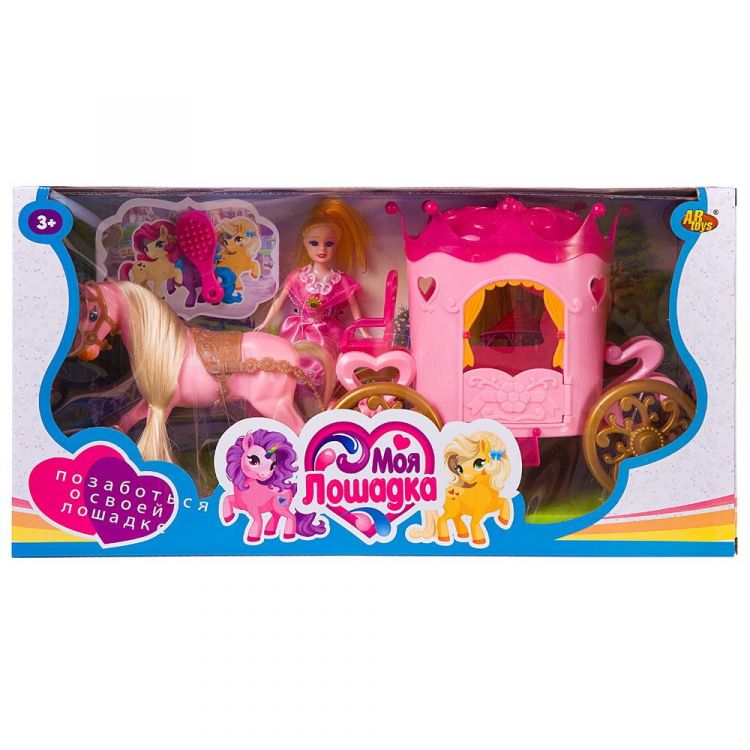 ABtoys (АБтойс) PT-01461P Игровой набор Abtoys Моя лошадка. Карета с лошадкой и куколкой, розовая