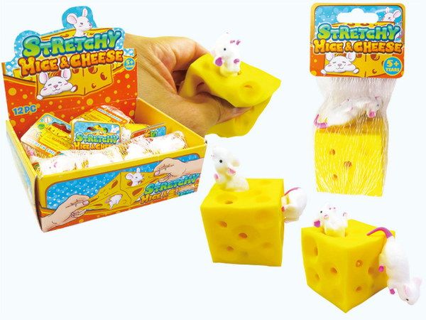 JUNFA 1801-SQ016 Игрушка-антистресс Тянучка "Мышка с куском сыра"