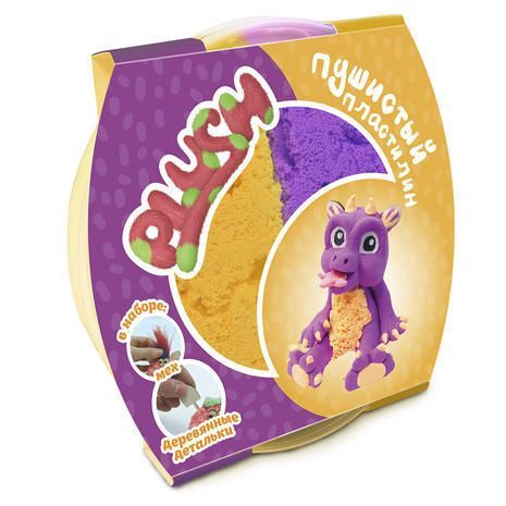 Волшебный мир PL02201804 Пластилин пушистый ТМ "PLUSH", фиолетовый +оранжевый, 160 грамм