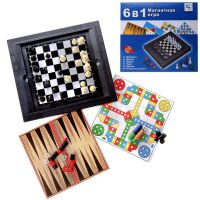 Junfa 8188-5 Игра настольная магнитная 6в1 (шахматы, шашки, нарды, лудо, змейка, китайские шашки)