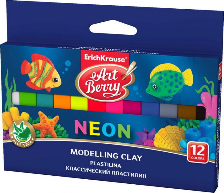No name 41766EK-no Пластилин ArtBerry с Алоэ Вера, Неон 12 цветов/180г, картон с европодвесом