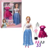Junfa WJ-22268/1 Кукла Junfa Atinil (Атинил) Гардероб модницы Стильный образ ( в платье с белым верхом и голубой юбкой) в наборе с доп.платьем и аксессуарами, 28см