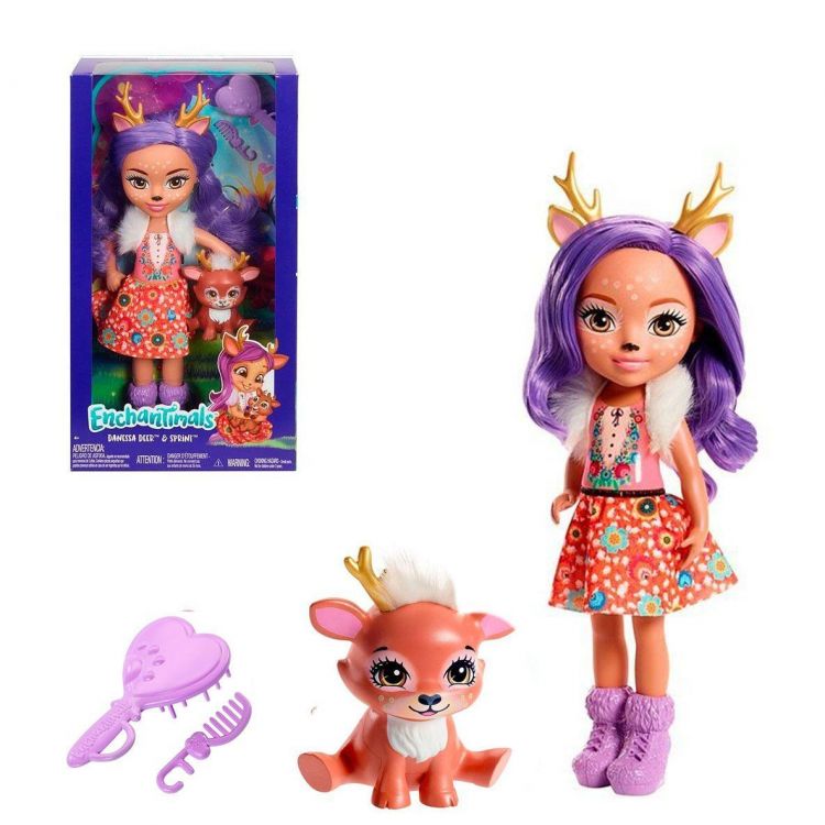 Mattel FRH54 Энчантималс Большая кукла с любимой зверюшкой Данесса Оления, 32 см