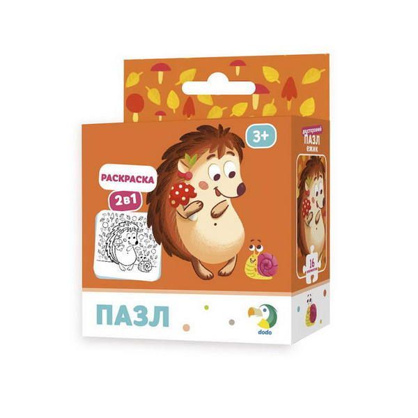 Dodo R300119 Пазл-раскраска 2 в 1 "Ежик", 16 деталей