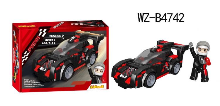 Junfa WZ-B4742 Конструктор Junfa Linoos Гоночная машина (черная), 156 деталей, резиновые колеса, фигурка пилота