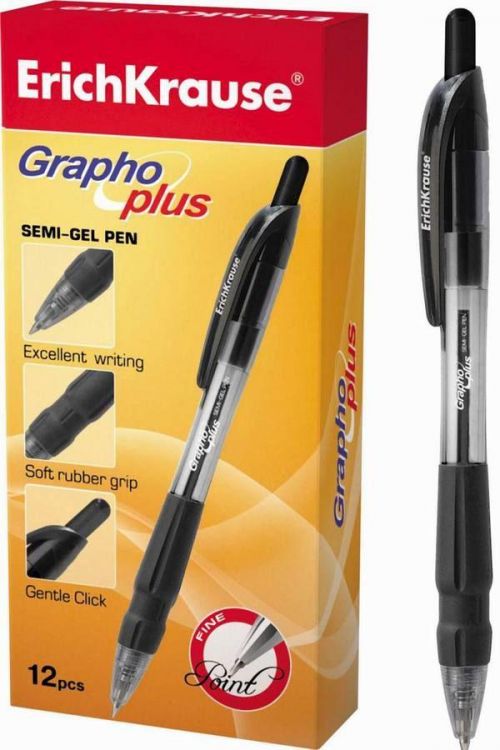Ручка шариковая ErichKrause ЧЕРНАЯ автоматическая GRAPHO PLUS, 0,5мм