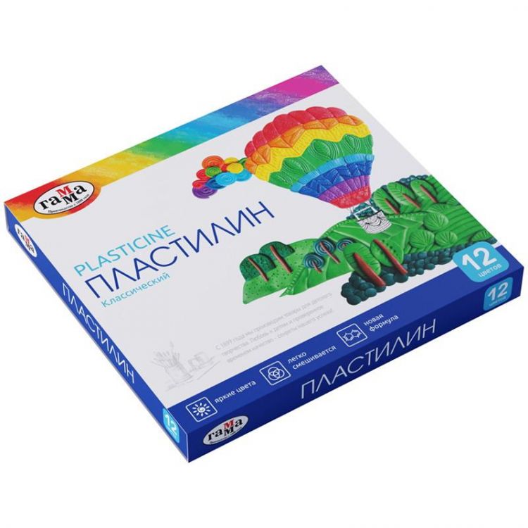Гамма 281033 Пластилин Гамма Классический 12 цветов, 240г, со стеком Гамма 281033 Пластилин Гамма Классический 12 цветов, 240г, со стеком