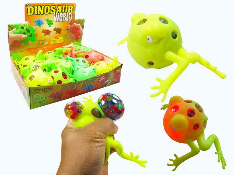 JUNFA 1809-SQ096A/1 Игрушка-антистресс. Мялка с разноцветными шариками "Dinosaur World Лягушка", со световыми эффектами, 12 шт. в дисплее