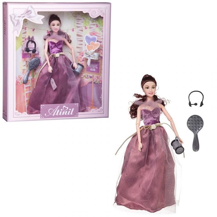 Junfa WJ-21534/1 Кукла Junfa Atinil (Атинил) Звезда эстрады (в длинном платье с воздушным шарфом) в наборе с аксессуарами 28см