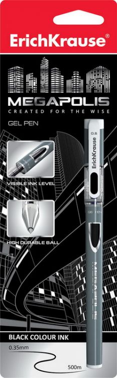ErichKrause 17752EK Ручка гелевая ErichKrause MEGAPOLIS GEL черная (блистер, 1 шт.)