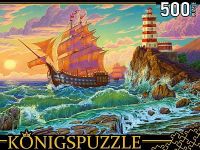 Рыжий кот ХП500-8046 Пазлы Konigspuzzle Корабль и маяк 500 элементов