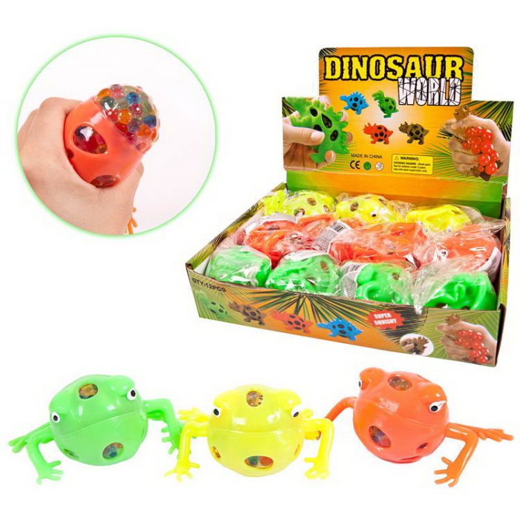 JUNFA 1809-SQ096B/1 Игрушка-антистресс. Мялка с разноцветными шариками "Dinosaur World Лягушка", 12 шт. в дисплее