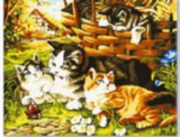 Рыжий кот Х-7790 Холст с красками 30х40 см по номерам. КОТЯТА В САДУ