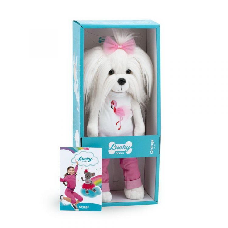 Orange Toys LD5/072 Мягкая игрушка Собачка Lucky Doggy Mimi Цвет настроения Фламинго с каркасом, 37 см