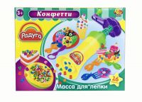 MERX 85349 Масса для лепки. Конфетти,  4 шт баночек разных цветов  с  тематическими аксессуарами,  16 предметов