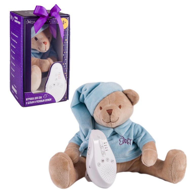 Drema BabyDou 102D Мишка голубой для засыпания малыша, с белым и розовым шумом