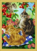 Рыжий Кот ACH021 Мозаика алмазная (классическая) 30х40 см КОТЯТА В САДУ, с подр., с част. заполн.(20 цв.)