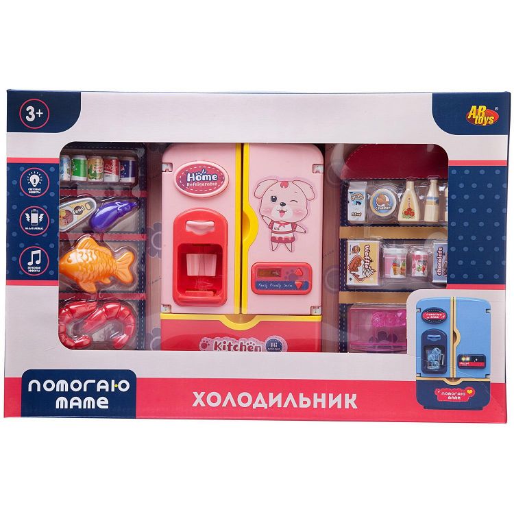 ABtoys (АБтойс) PT-01552 Игрушечная техника ABtoys Помогаю Маме Холодильник с продуктами на батарейках розовый