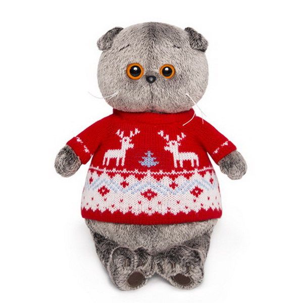 BUDI BASA Ks22-089 Мягкая игрушка Кот Басик в свитере с оленями, 22 см