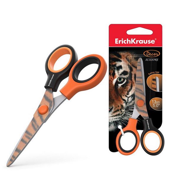 ErichKrause 14599EK Ножницы Junior Decor Tiger с принтом на лезвиях, 13 см