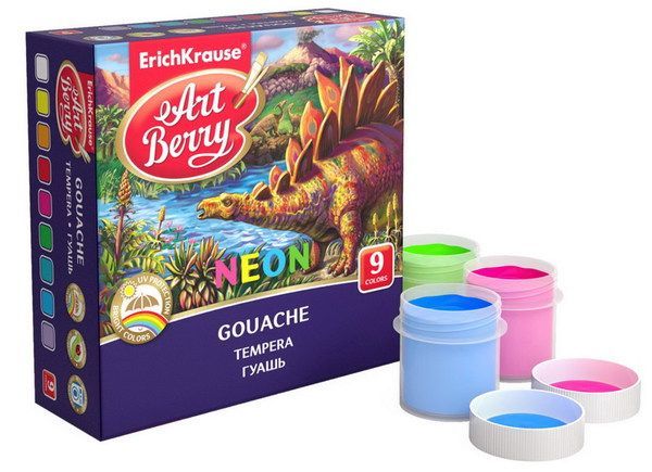 ErichKrause 41747 Гуашь ArtBerry Neon с УФ защитой яркости, 9 цветов по 20мл