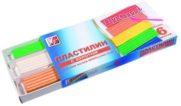 Пластилин "Престиж" с золотом (6 цветов) в картонной коробке
