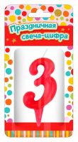 ND Play 297386 Свеча для торта ND Play Тортик цифра 3 парафиновая, цвет красный
