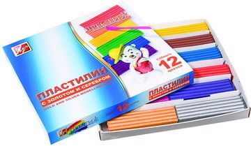 Пластилин "Престиж" с золотом и серебром (12 цветов) в картонной коробке