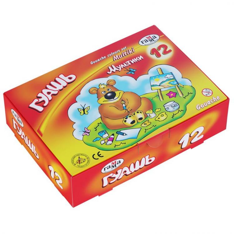 Гамма 221032 Краски Гамма Гуашь Мультики 12 цветов, 20мл