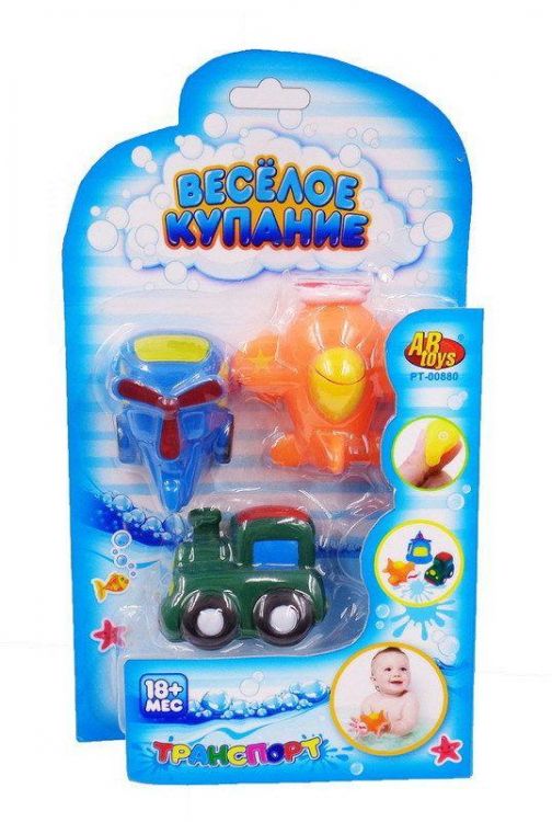 ABtoys PT-00880 Набор резиновых игрушек для ванной "Веселое купание", 3 предмета (вертолет, поезд, самолет)