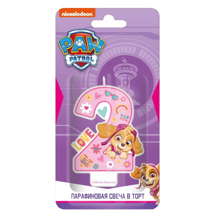 ND Play 292940 Свеча для торта ND Play Щенячий патруль, цифра 2 с героем для девочек, парафиновая