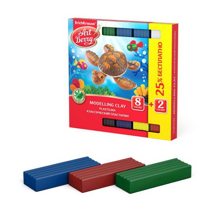 ArtBerry 47617ЕК-no Пластилин классический ArtBerry с Алоэ Вера в промо-упаковке 8 цвeтов + 2 цвета в подарок 180г