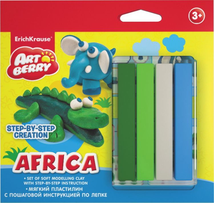 No name 38538EK-no Набор для лепки: Африка (Africa Step-by-step Сreation Artberry): мягкий пластилин 4 цвета+инструкция No name 38538EK-no Набор для лепки: Африка (Africa Step-by-step Сreation Artberry): мягкий пластилин 4 цвета+инструкция