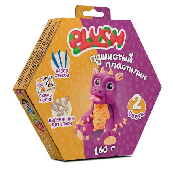PLUSH PL02201808 Пластилин пушистый ТМ "PLUSH", фиолетовый +оранжевый, 160 грамм, на европодвесе