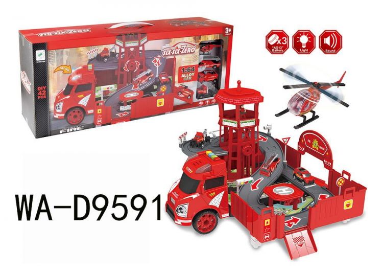 Junfa 660-A260 Машина-трансформер Junfa "Пожарная машина", 2в1, 1:64, не менее 42 деталей, с набором машинок, аксессуарами, в коробке