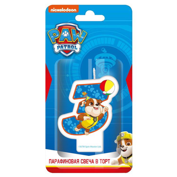 ND Play 292833 Свеча для торта ND Play Щенячий патруль, цифра 3 с героем, парафиновая