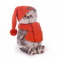BUDI BASA Ks19-075 Мягкая игрушка Кот Басик в вязаной шапке и шарфе, 19 см